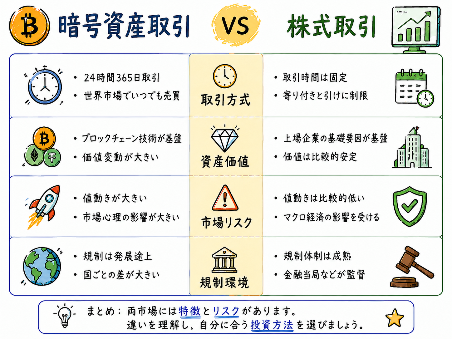 暗号通貨取引と株式取引：2つの市場の主な違い - 暗号通貨