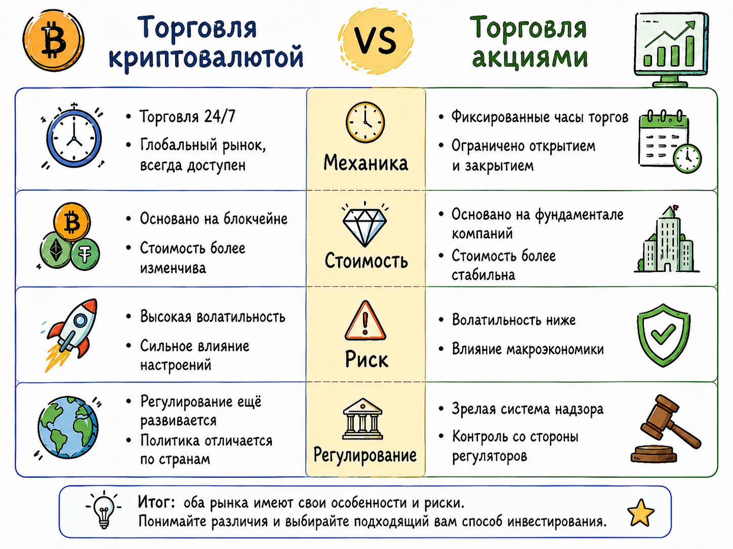 Торговля криптовалютой против торговли акциями: ключевые различия между двумя рынками - Крипто