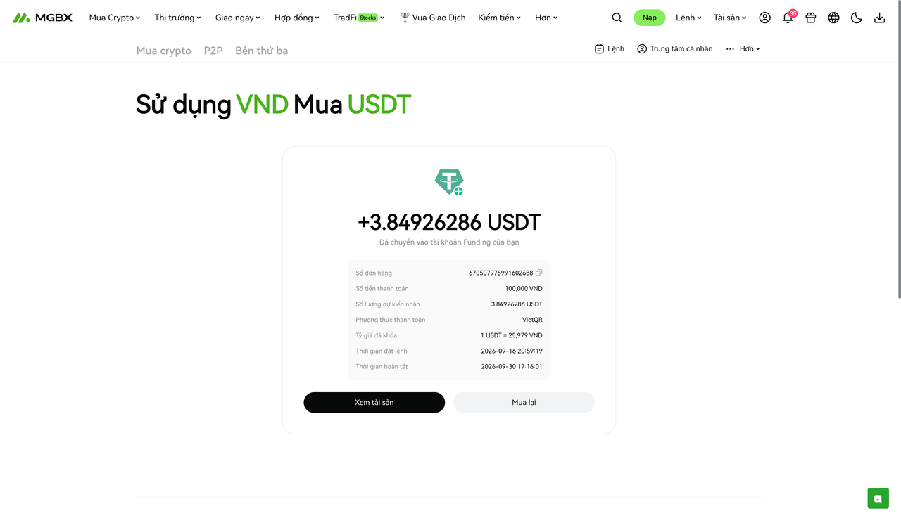 [Cập nhật sản phẩm] MGBX VND VietQR Mua Crypto Tức Thì Đã Hoạt Động