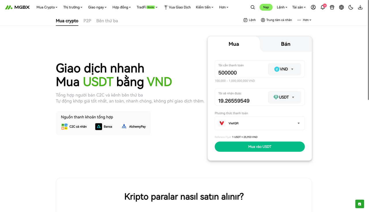 [Cập nhật sản phẩm] MGBX VND VietQR Mua Crypto Tức Thì Đã Hoạt Động