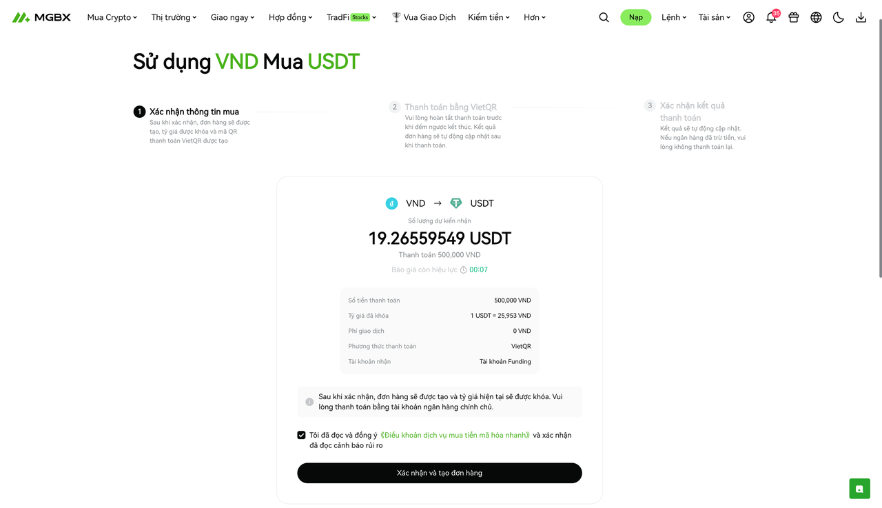 [Cập nhật sản phẩm] MGBX VND VietQR Mua Crypto Tức Thì Đã Hoạt Động