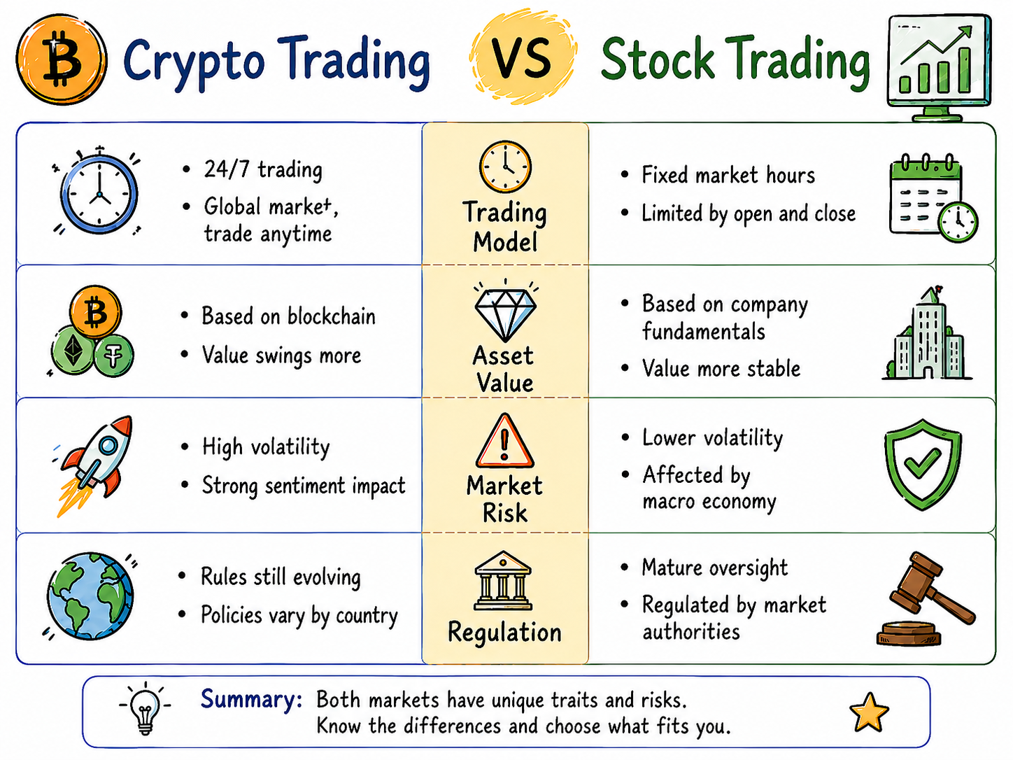 Cryptocurrency Trading vs. Stock Trading: Key Differences Between the Two Markets - Crypto