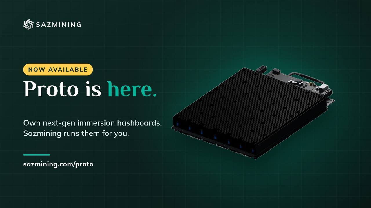 Sazmining Brings Proto’s Immersion Hashboards to Individual Owners, With 0% Financing From $1,397 Down - BTC